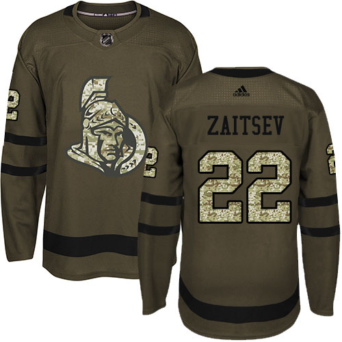 Adidas Senators #22 Nikita Zaitsev Green Salute to Service Stitched Youth NHL Jersey